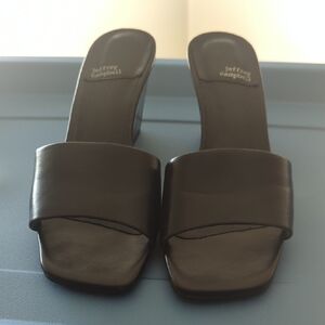 Jeffrey Campbell Black Leather Wedge Slides 9.5